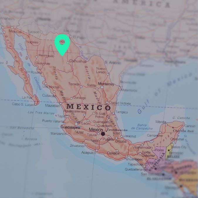 Northern Mexican Spanish - map of Mexico with green pin  in Northern Mexico region

