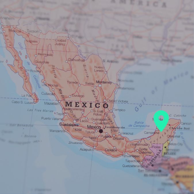 Yucatecan Spanish - Map of mexico with green pin in Yucatecan region of Mexico