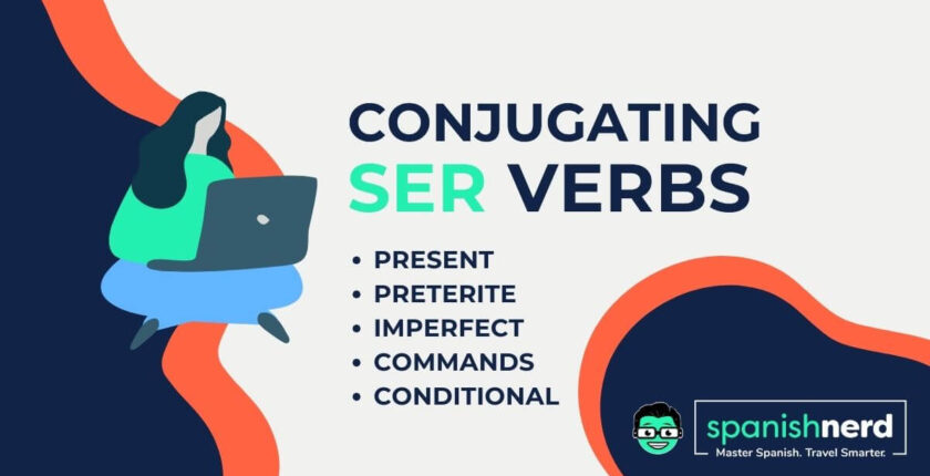 Ser Verb Conjugation Made Easy | A Guide to Ser Conjugations graphic for present tense, preterite, imperfect, future, commands, and subjunctive
